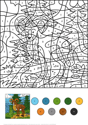 Wild Goat Color By Number Coloring Page